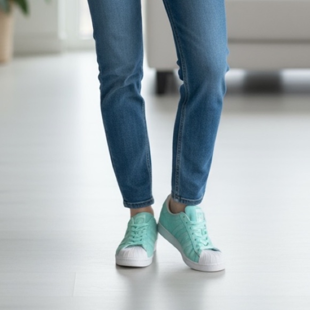 ADIDAS Seafoam Green Suede Sneakers with Iconic Shell Toe sz 7.5 women’s shoes